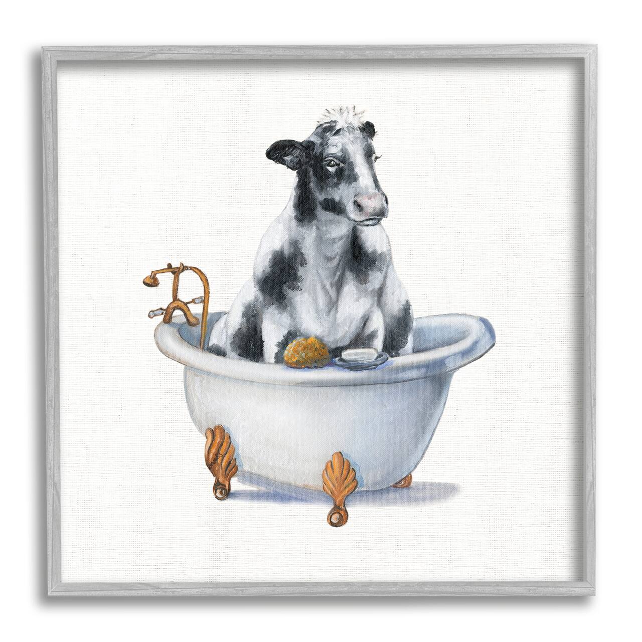 Stupell Industries Dairy Cow in Bathtub Country Farm Animal Framed Wall Art